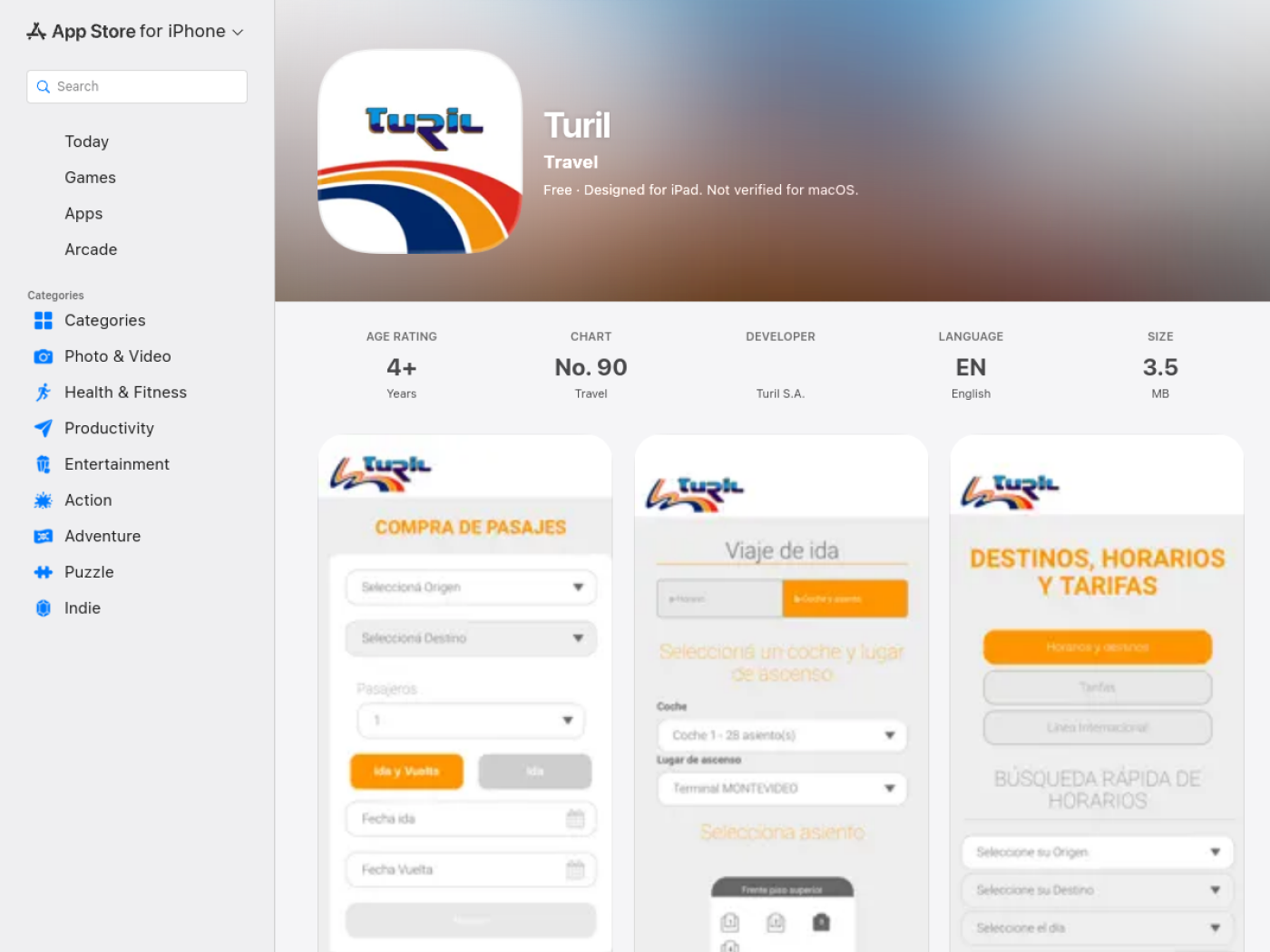 Ficha de la app Turil en la App Store