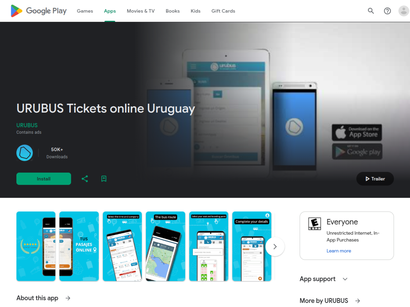 Ficha de la app URUBUS en Google Play