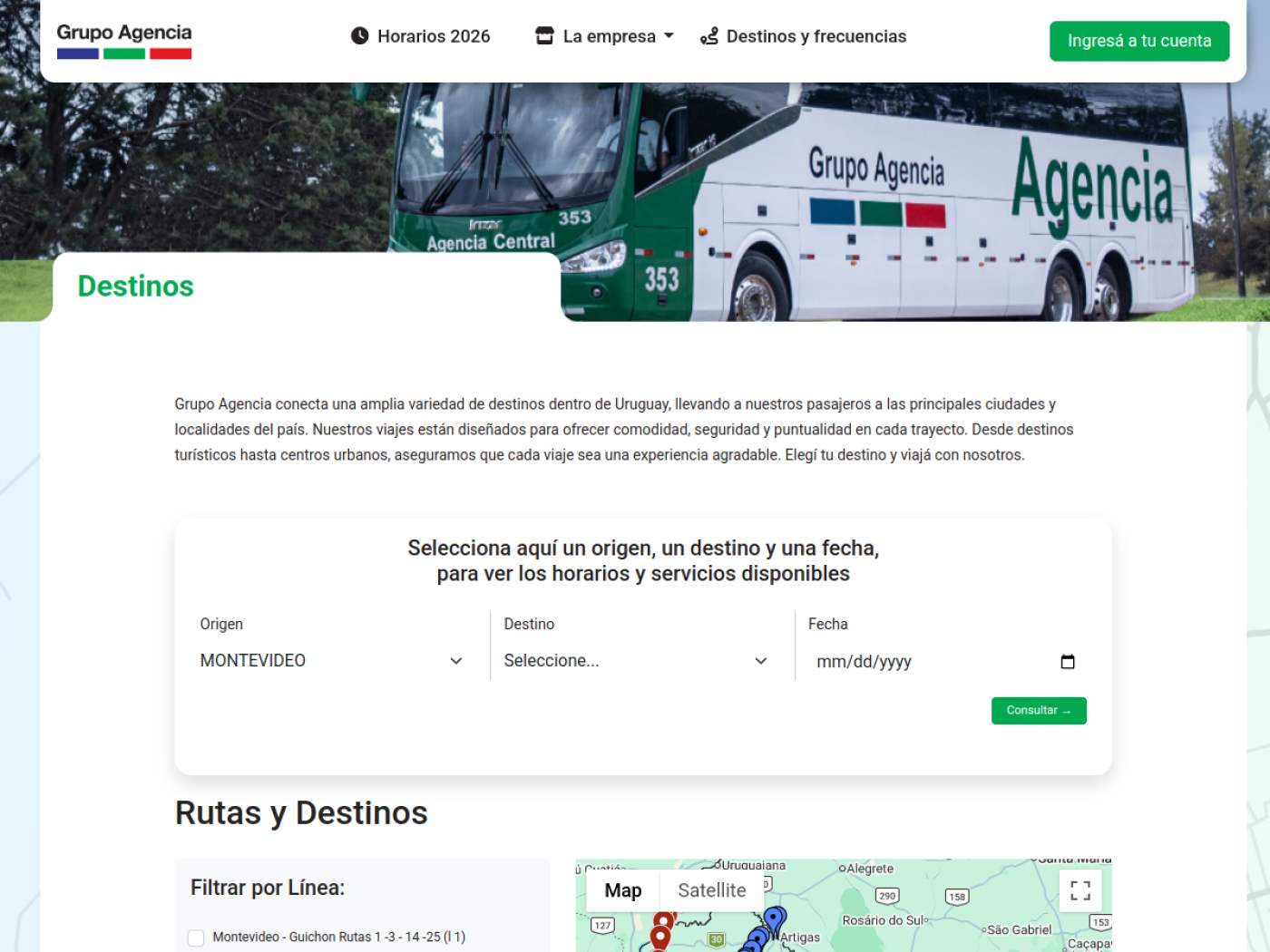 Grupo Agencia, destinos de ómnibus en Uruguay