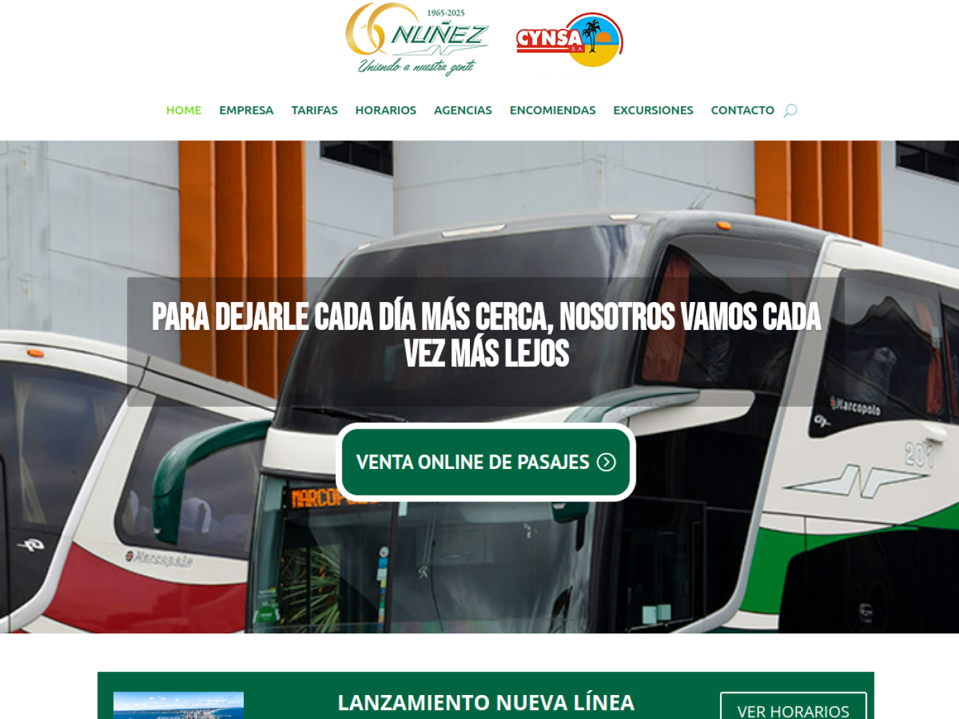 Empresa Nuñez y Viajes Cynsa, venta online de pasajes