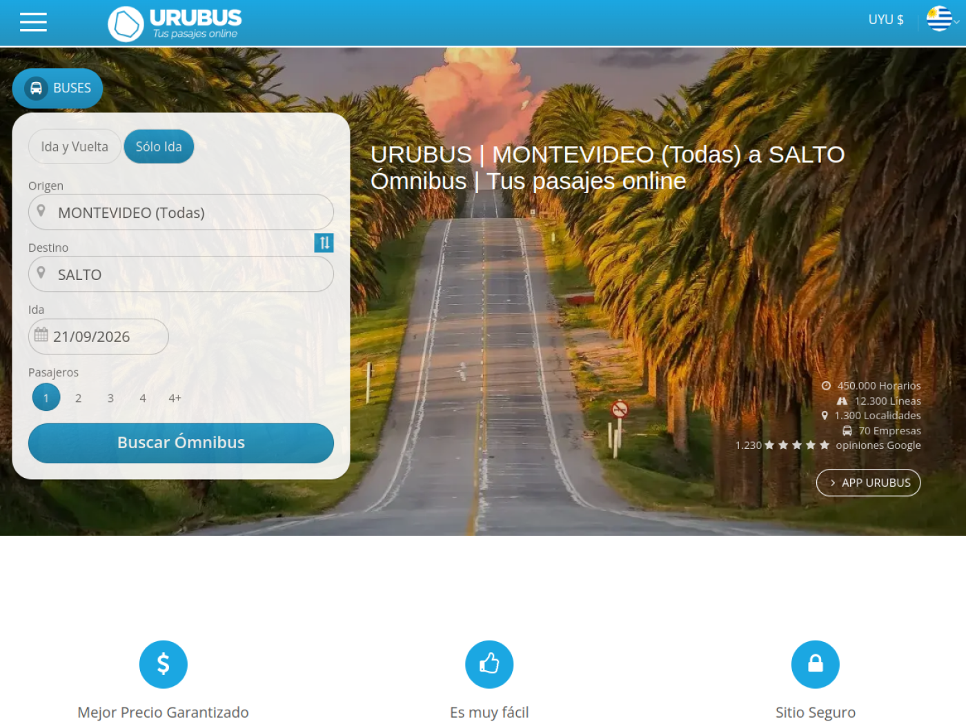 URUBUS, pasajes de ómnibus de Montevideo a Salto