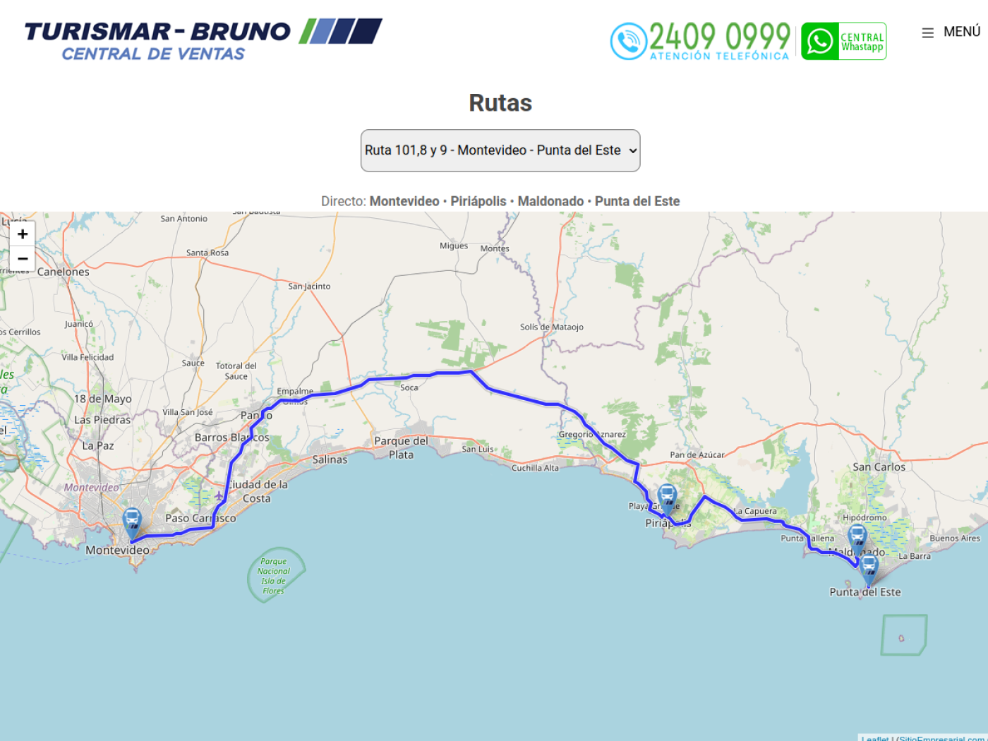 Mapa del recorrido de Turismar por rutas 101, 8 y 9