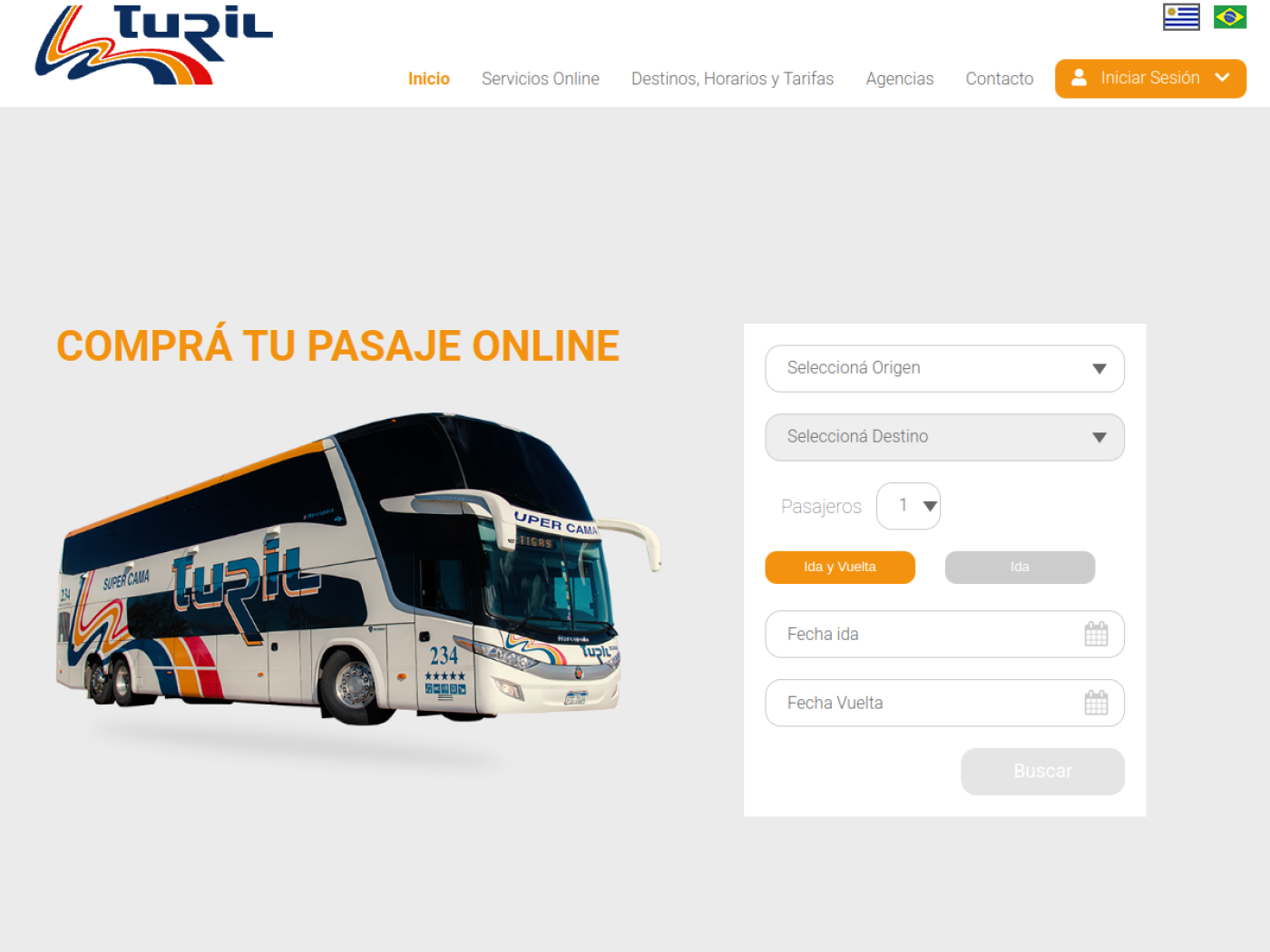 Formulario de compra de pasajes en el sitio de Turil