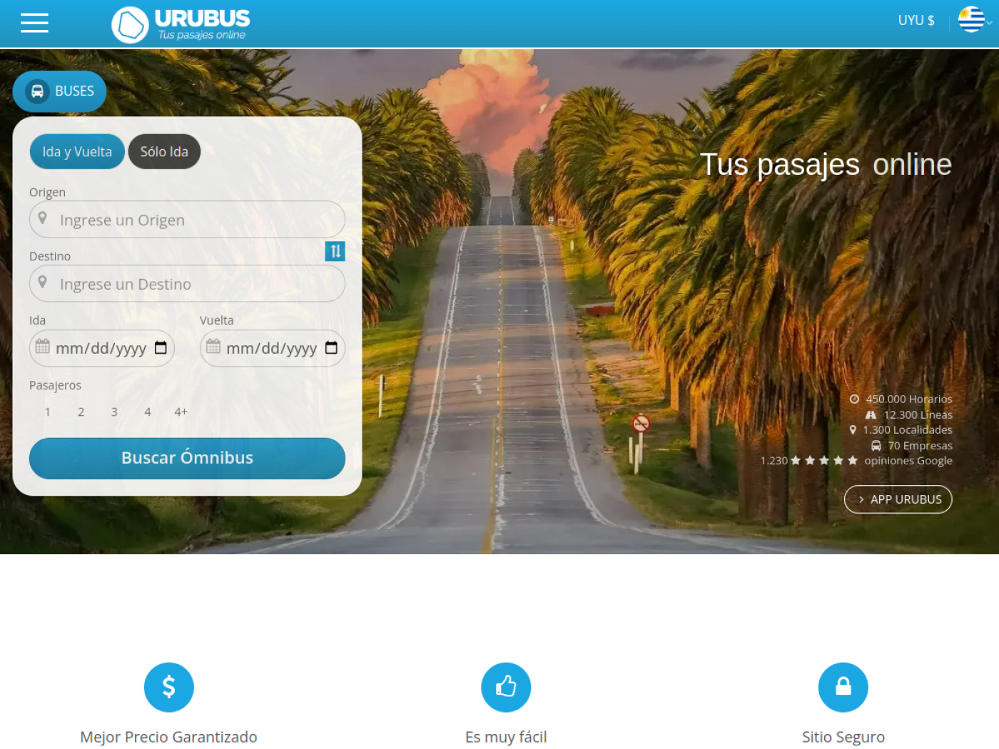 Buscador de pasajes de ómnibus de Urubus